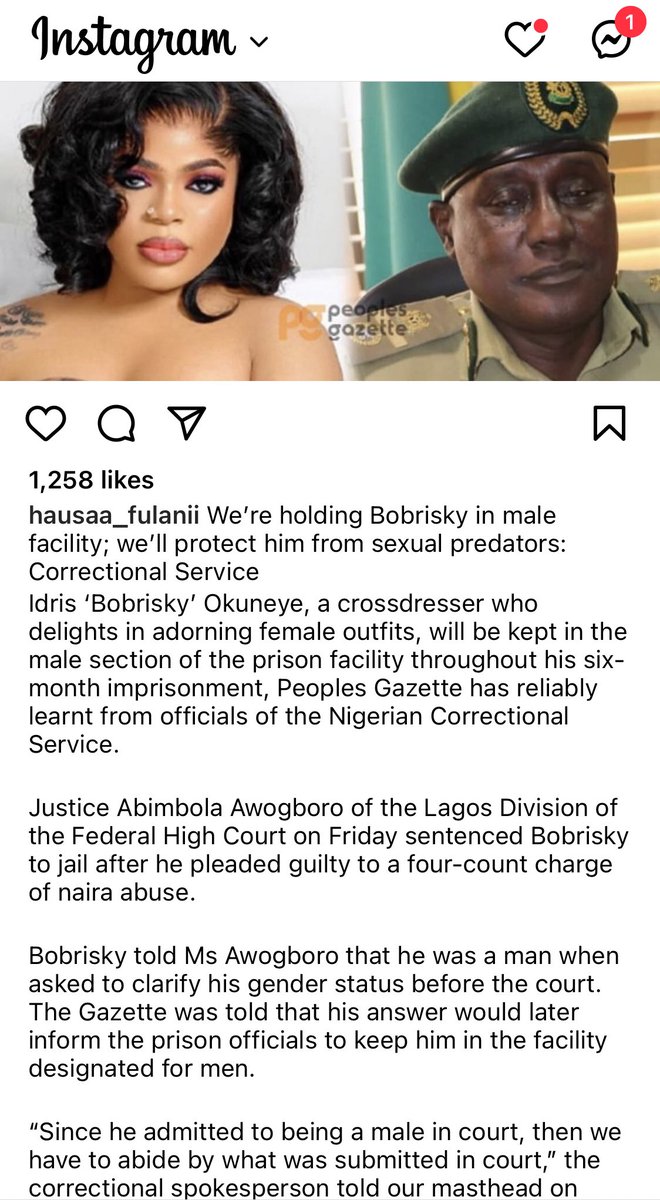 “We’re Holding bobrisky in male facility, we’ll protect him from sexual predators” ~ correctional service ~ Nigeria will surely humble you 😹😹💔