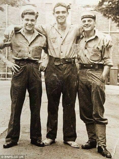 A photograph of Sean Connery (centre) at HMS Excellent, Gunnery School . Taken In Portsmouth in 1948