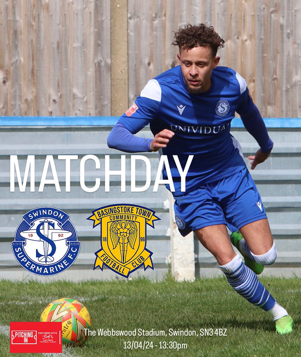 SupermarineFC's tweet photo. MATCHDAY
We saddle up to face Basingstoke Town at the Webbswood, before showing the Grand National, and having the Devs host Easington Sports Development.
We kick off at 13:30 today, with the National at 16:00 and the Devs at 16:45.
Let’s go! 🔵⚪️
#swindonsupermarine #ssfc31 https://t.co/FZsi6776kb
