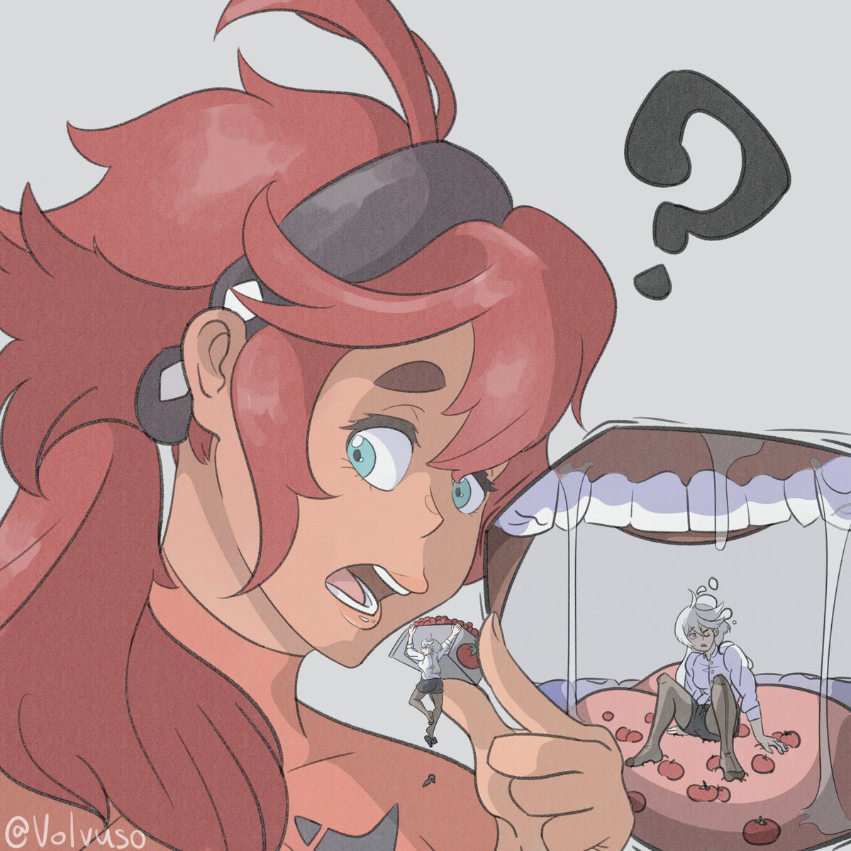 volvuso's tweet photo. Suletta forgetta which crate she was suppose to grab, and is wondering why her friends are calling out frantically. #Sizetwitter https://t.co/2yrRjIcuyF