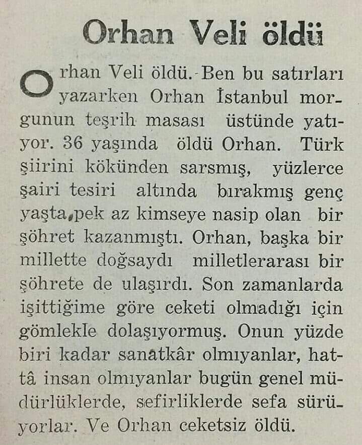 Orhan Veli öldü.

Çetin Altan, Kasım 1950.