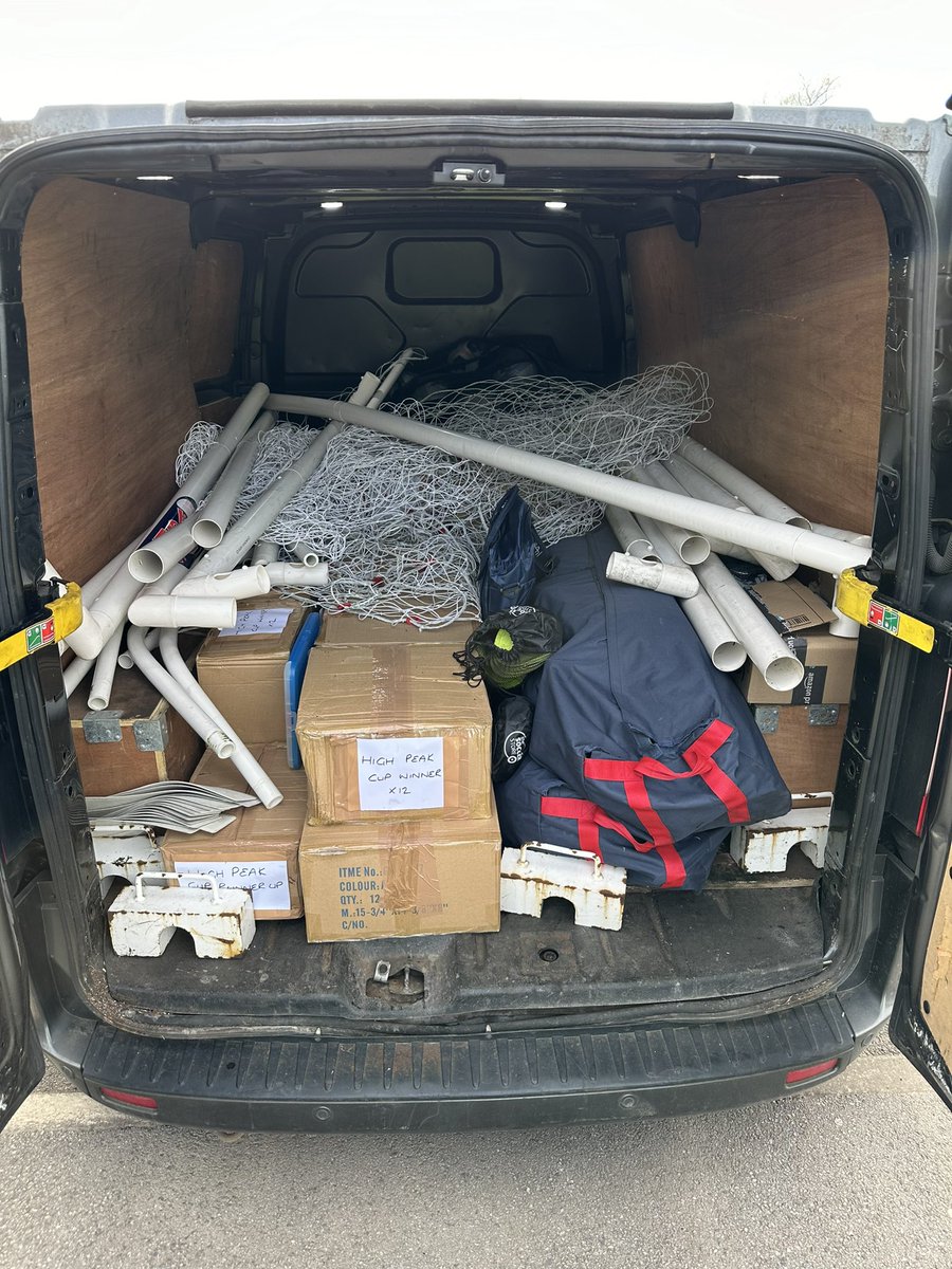 highpeakjfl's tweet photo. Everything is packed in the van and we are ready for tomorrow’s Cup Finals day.
Don’t forget to arrive at least 30 mins before your kick off time and remember it’s the children’s day so let them play and have fun. 
Tomorrow is about children making memories. 

Jon (Chair HPJFL) https://t.co/kiSZoe9O7t