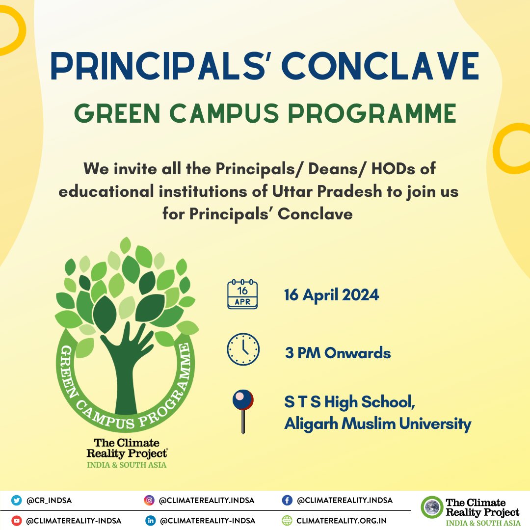 We're coming up with another Principals' Conclave.🌿

🌿The Climate Project Foundation invites all the Principals/ Deans/ HODs of schools and colleges in UP for Principals' Conclave, on 16th April, 2024. Details are given in the post.

#sustainabilityeducation #netzero2050