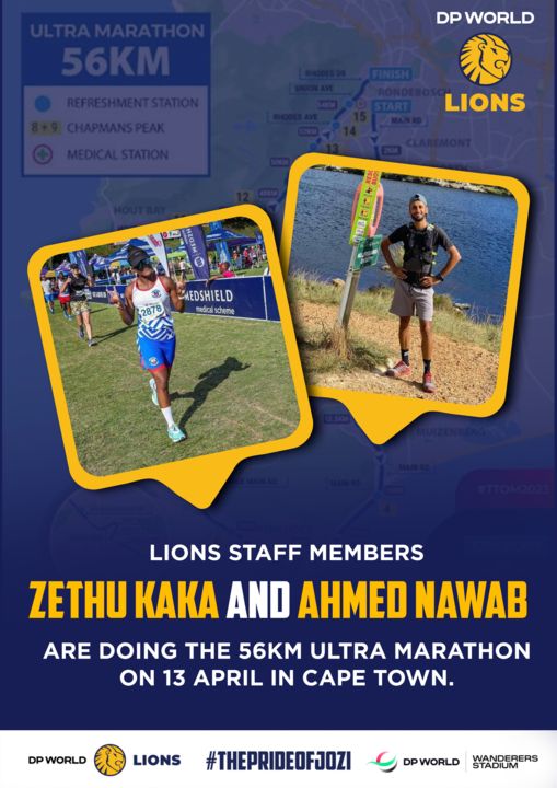 🦁 A massive shoutout to our Lions staff members, Zethu Kaka and Ahmed Nawab who are doing the Two Oceans 56km Ultra Marathon in Cape Town this weekend. The whole Lions family are wishing you the best of luck and will be supporting! 👊 #LionsCricket #ThePrideOfJozi