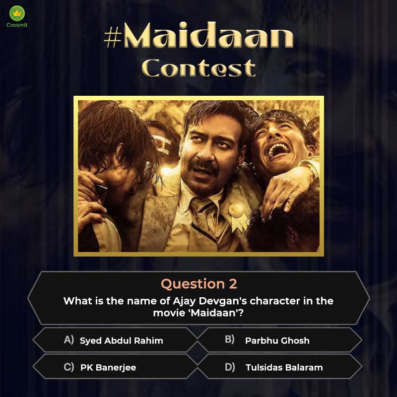 Here's another easy-peasy question for you. Quick, share your answers in the comments section!

#AjayDevgn #Priyamani #Football #Action #sports #biography #movies #entertainment #contest #contestalert #maidaan #bookmyshow #vouchers #contestalertindia #crownit