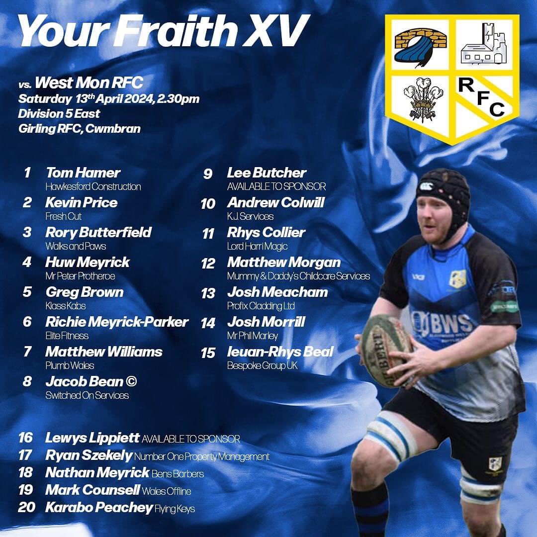 Last Dance 🕺🏼

No big speeches. Load up the sideline and back the boys.

🆚 West Mon RFC
📍 Girling RFC, Cwmbran
📆 Saturday 13 April 2024
⏱️ 2:30pm KO 

#PontllanfraithRFC #Fraith4Life #F4L #Rugby #Rugbygram #RugbyUnion #WelshRugby 🏴󠁧󠁢󠁷󠁬󠁳󠁿 #Wales #TopTableClash #GrassrootsRugby