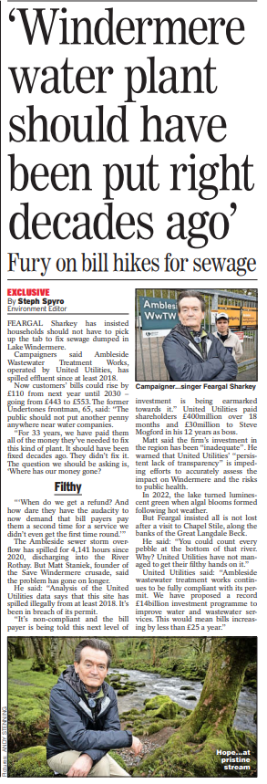 Feargal Sharkey has insisted households should not have to pick up the tab to fix sewage dumped in Lake Windermere. He insists consumers should not 'pay for sins of the past'. express.co.uk/news/uk/188781…
