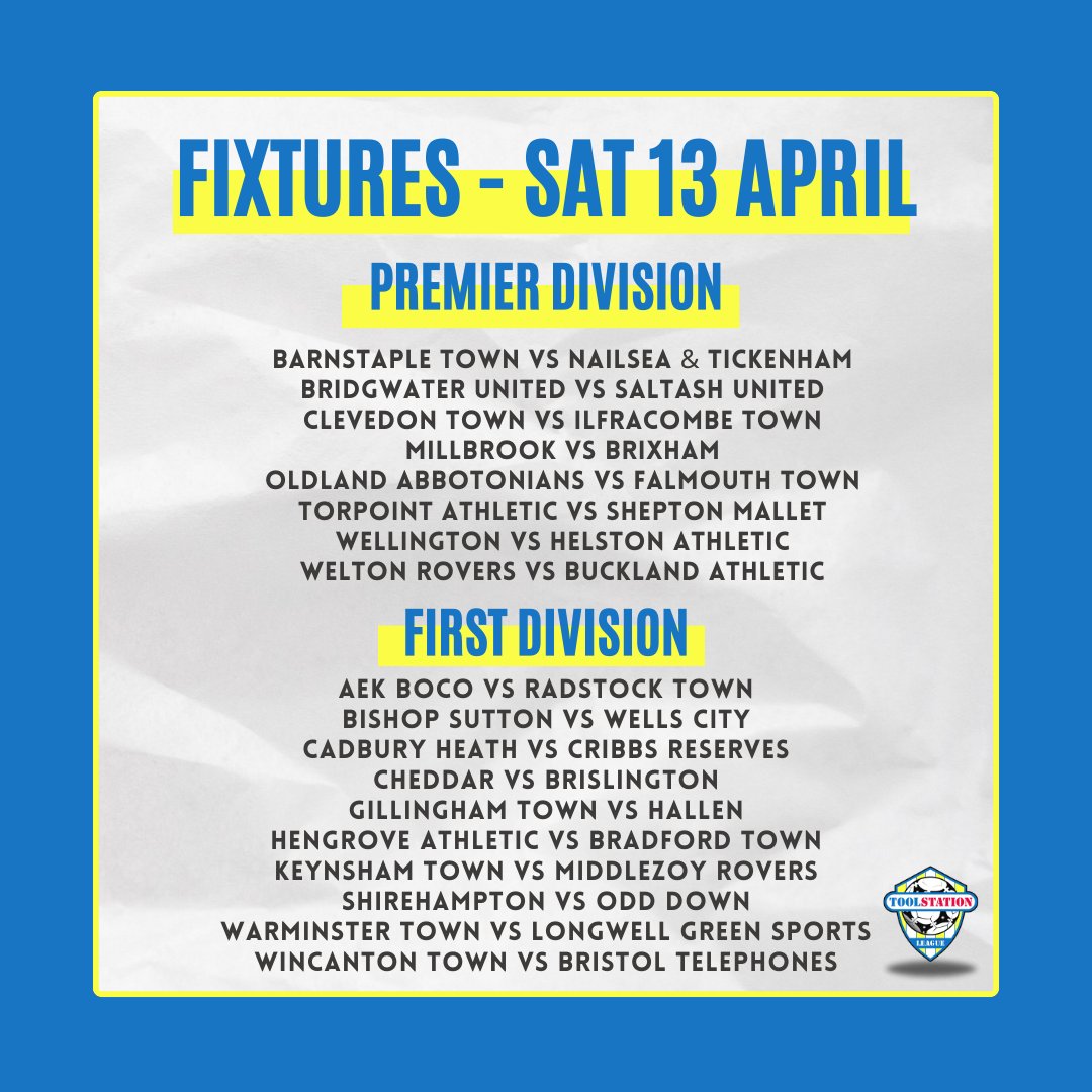 MATCHDAY! 🫶 We hopefully have a busy afternoon of action to look forward to 👍 Here's a look at the fixtures taking place in the Toolstation Western League. #TSWL