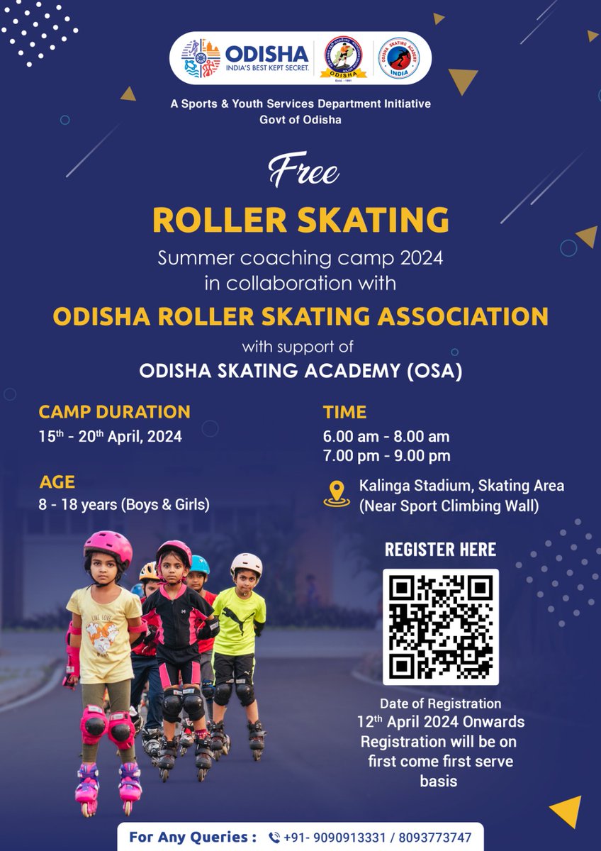 Get ready to roll into summer fun at Kalinga Stadium! 🛼 Join us at the Free Roller Skating Summer Coaching Camp 2024. Register Now! #OdishaForSports