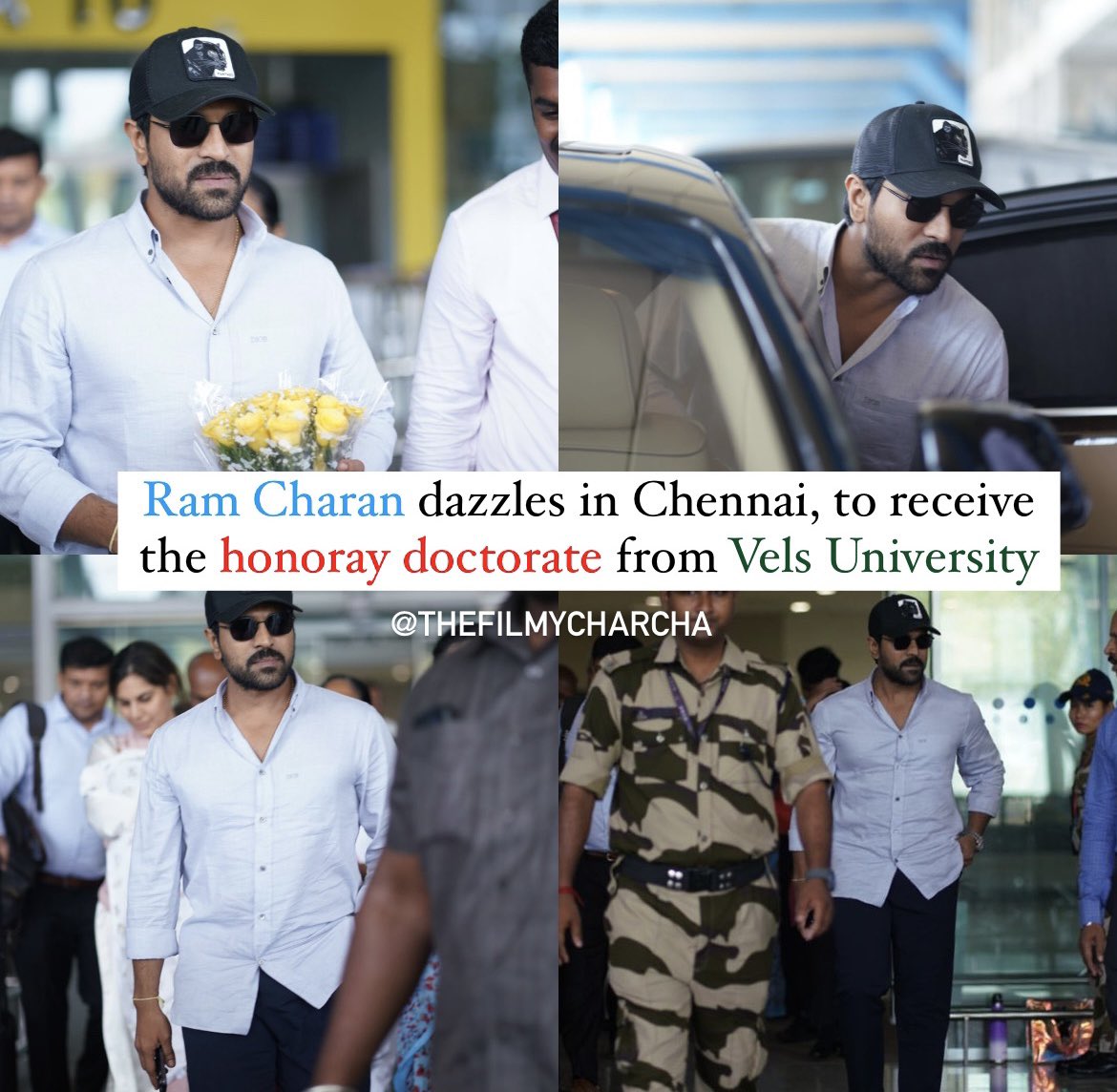 Dapper, suave, and full of charm – Global star Ram Charan shines in Chennai as arrives to  a receive the honorary doctorate from Vels University.

#GlobalStarRamCharan 
#RC #VelsUniversity #RamCharan #GameChanger #RC16 #RC17
#rcrcrcramcharan
@alwaysramcharan