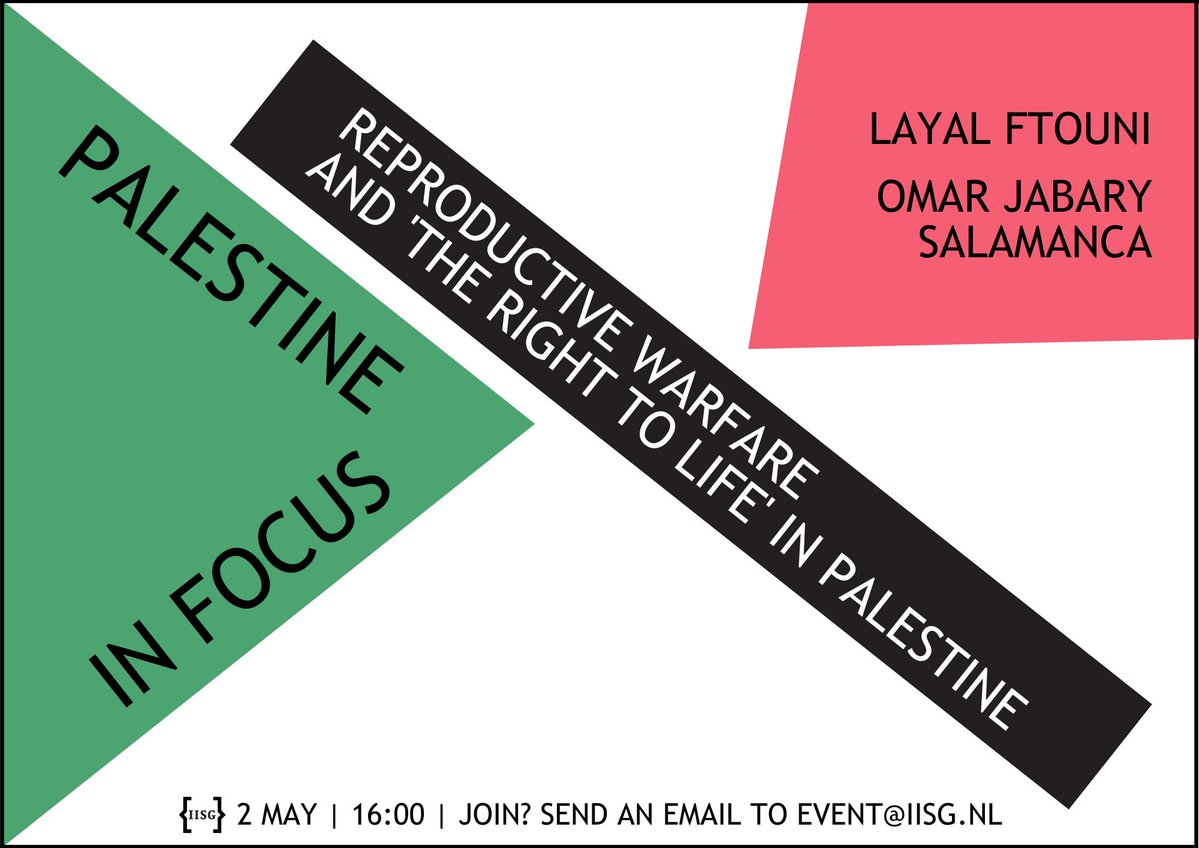 Next in our Palestine in Focus series is @LayalFtouni! She discusses how Israel's deliberate assault on human & environmental reproduction has long been a biopolitical & necropolitical strategy. @jabarysalamanca will respond to her lecture. More info: iisg.amsterdam/en/events/pale…