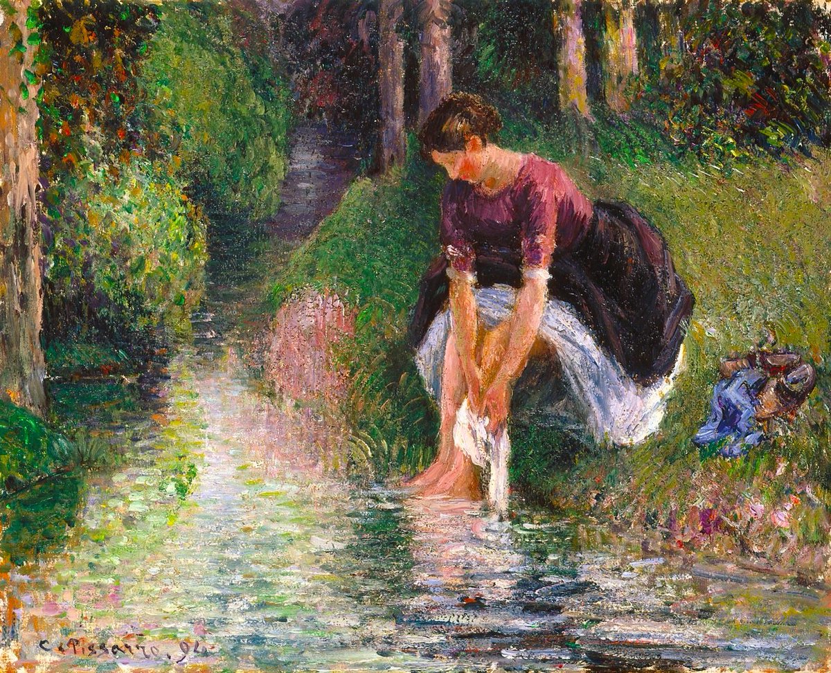 Woman washing her feet in a brook, 1894, Indianapolis Museum of Art - by Camille Pissarro (1830 – 1903), Danish/French