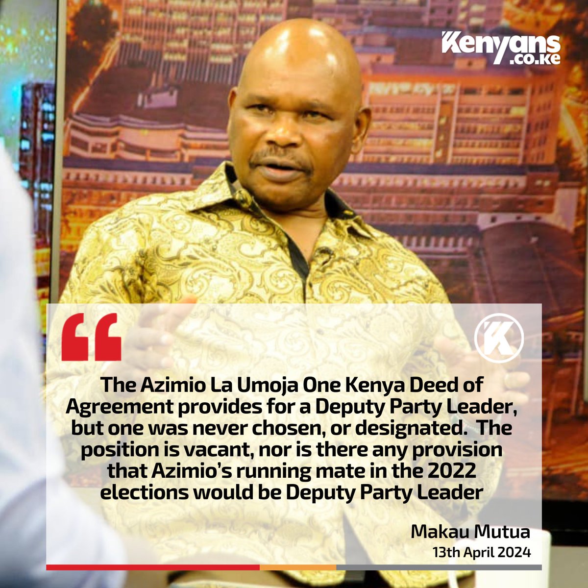 There is no provision that Azimio’s running mate in the 2022 elections would be Deputy Party Leader - Makau Mutua