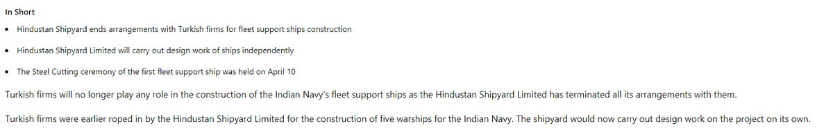 India cancels $2 Billion Contract with Turkey for Building Indian Navy Ships. Turkey Shocked

Hindustan Shipyard Limited will carry out design work of ships independently
#MakeInIndia 
#AatmanirbharBharat