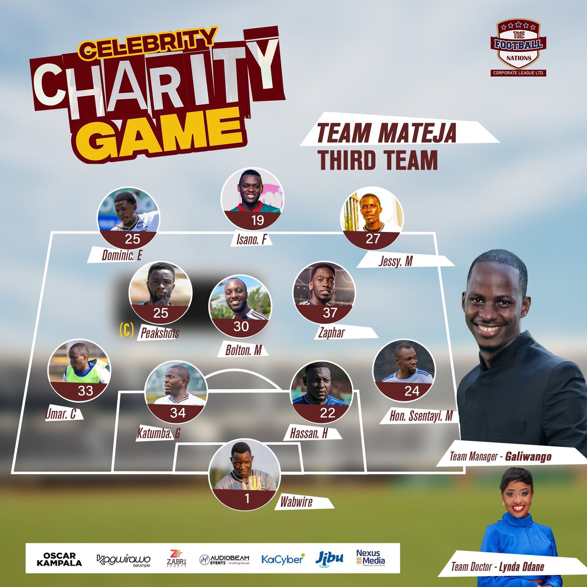 Ladies & Gentlemen ! Our 3rd team to take on @eddykenzoficial ‘s team tomorrow at 2pm. #Football4Charity .