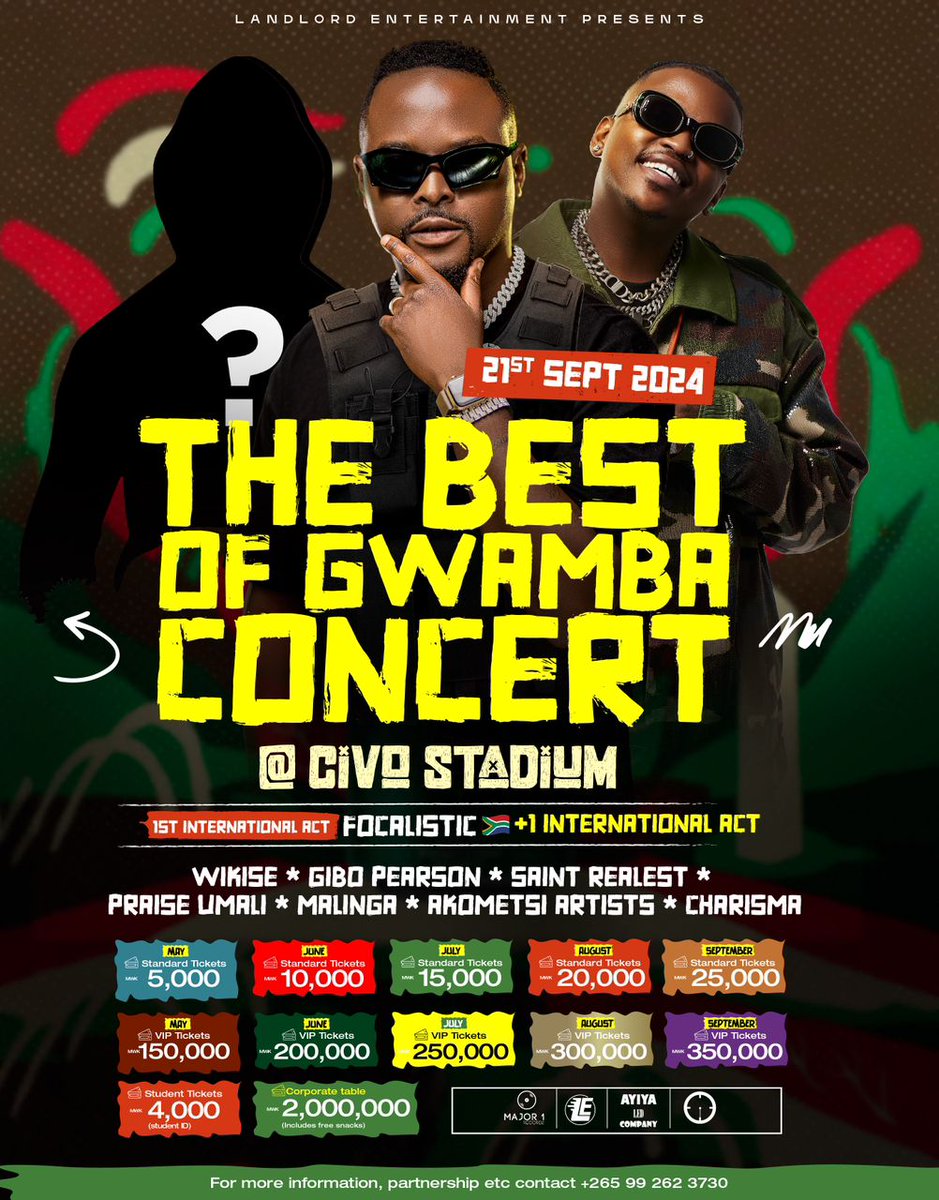 THE BEST OF GWAMBA CONCERT DATE : 21 SEPTEMBER 2024 VENUE : CIVO STADIUM 🏟 TICKETS WILL BE AVAILABLE SOON... tonse tizapite kumeneku kuzayaka motto 😁 @GwambaOfficial 🐐🐐 #CONTROLLERCHRONICLES @ConChronicle