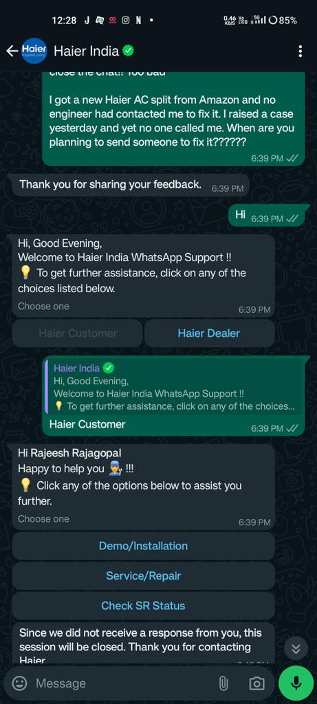 rajeesh89's tweet photo. @IndiaHaier I got an AC and it's been 3 days since I have been trying to get a tech to install it. I have made numerous phone calls to your customer support and keep hearing the same script! BA20240410000678 is my complaint raised and not even one follow up has been made frm you. https://t.co/CSPW3Ah3Rl