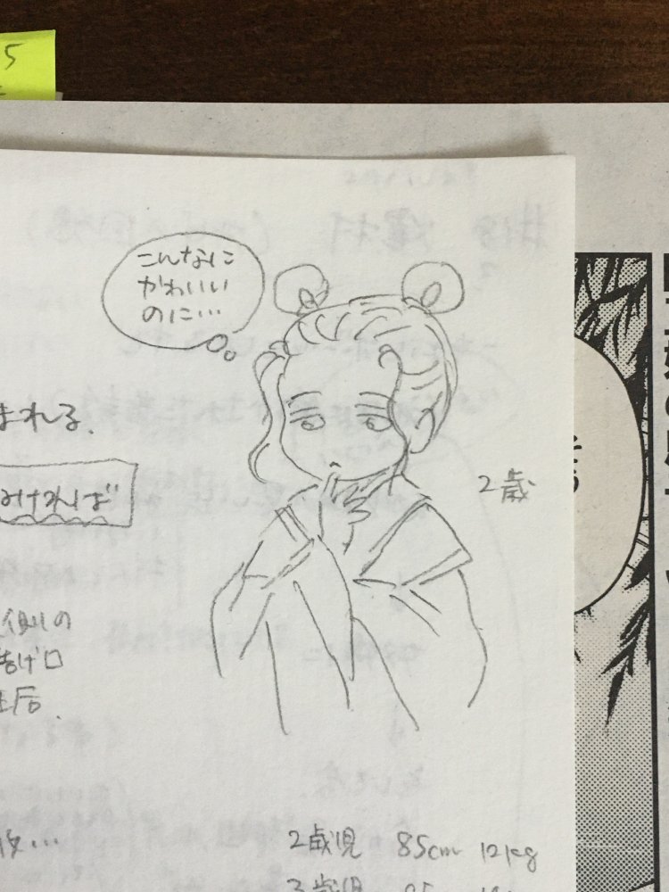 これは今回のプロットノートの最初に描かれたイメージカット、鄂韡くん2歳です 