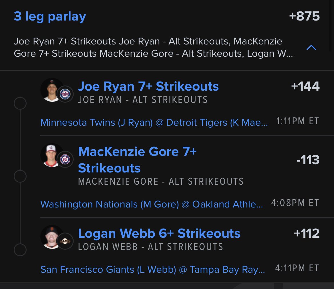 💰 +875 Odds Parlay Strike out parlay I’m liking for today! Let’s get it! 🫡 #gamblingx Full card posted here: whop.com/premierpicks/