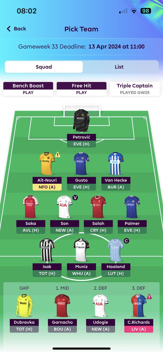 FPL_Robstar's tweet image. I have 2 FT and feel it’s a waste not to use one but really struggling with what move to make. I think my strategy is FH34 and BB37 - Any ideas?