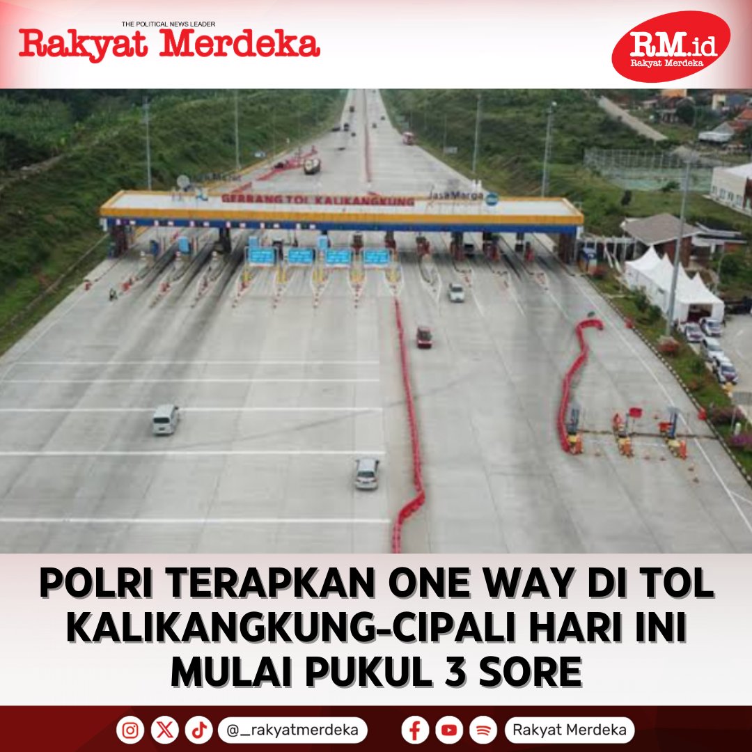 Korlantas Polri akan memberlakukan sistem satu arah atau one way di KM 414 Tol Kalikangkung - KM 72 Tol Cipali mulai hari ini, Sabtu (13/4/2024), pukul 15.00 WIB. Hal ini untuk mengurangi kemacetan arus balik Lebaran.

rm.id/baca-berita/ek…

#mudik #mudiklebaran