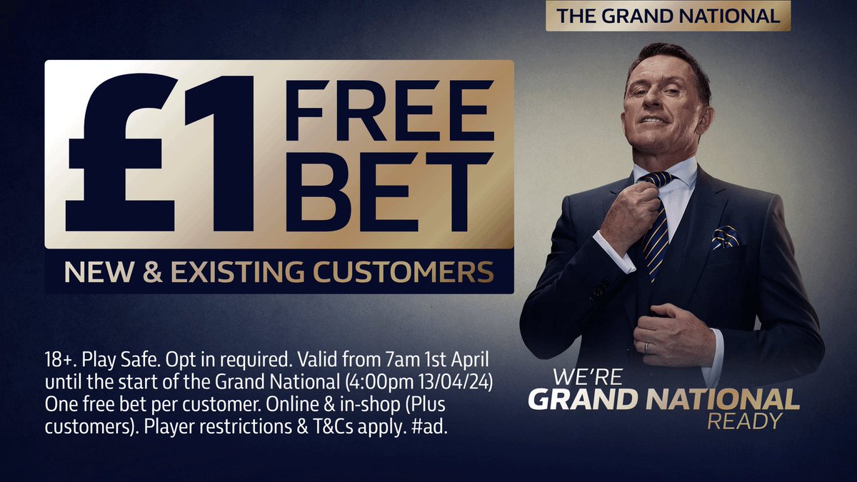 Completely free £1 bet on The Grand National 🐎 Here 👉🏼 bit.ly/3TUGhCN Opt in required. New & existing eligible customers. 18+ gambleresponsibly #ad T&Cs apply, play safe.