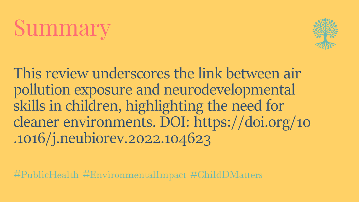 This review underscores the link between air pollution exposure and neurodevelopmental skills in children, highlighting the need for cleaner environments. DOI: doi.org/10.1016/j.neub… #PublicHealth #EnvironmentalImpact #ChildDMatters 4/5