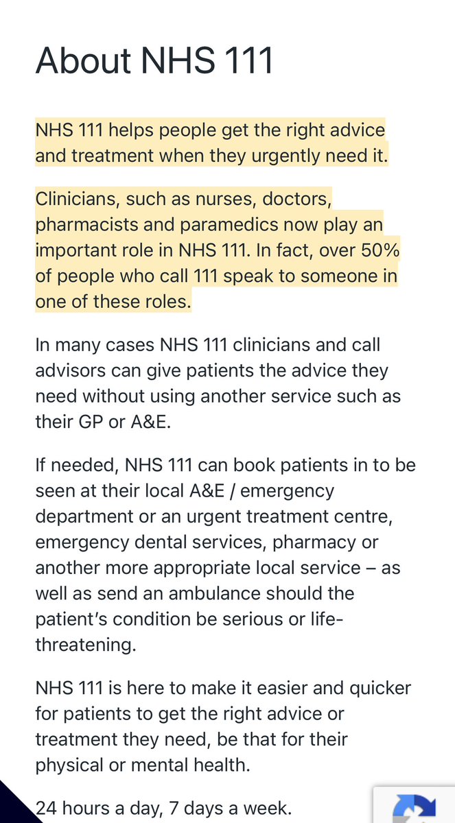 This is partly true, the first person you speak to isn’t a doctor (same if you call your GP, 999 or go to A&E). 111 is a help/filtering service. However you can be connected to clinical people, sent to out of hours GP and so on. So 111 does give you access to doctors