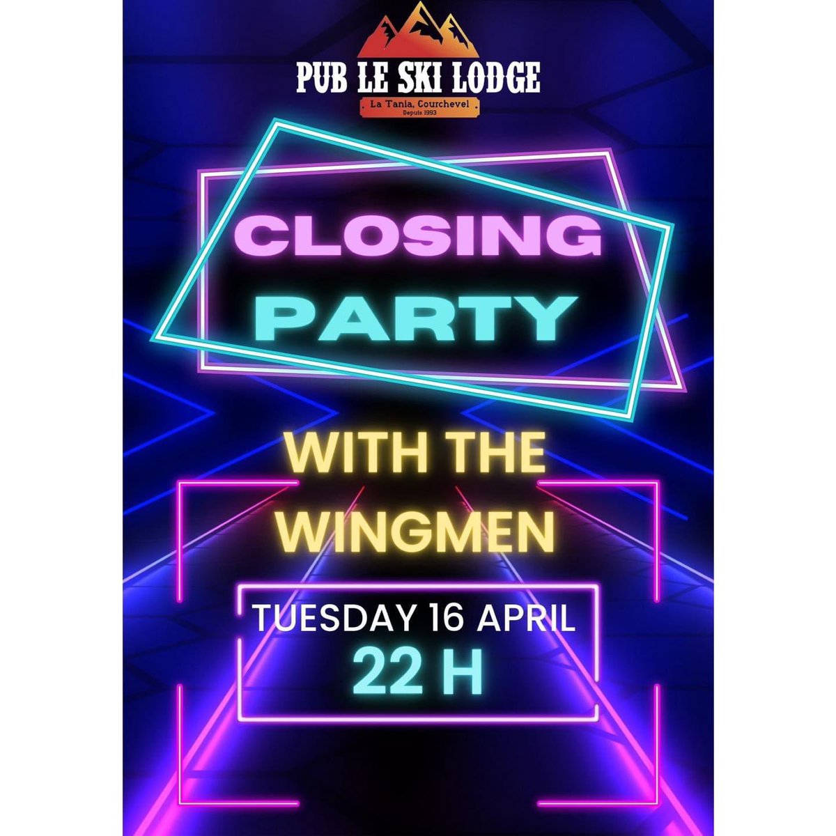 CLOSING TIME…
<a href="/PubLeSkiLodge/">Pub Le Ski Lodge</a> #LaTania closes for the Winter Season on Tuesday 16 April 2024.

Closing Party with live music from THE WINGMEN from 22:00