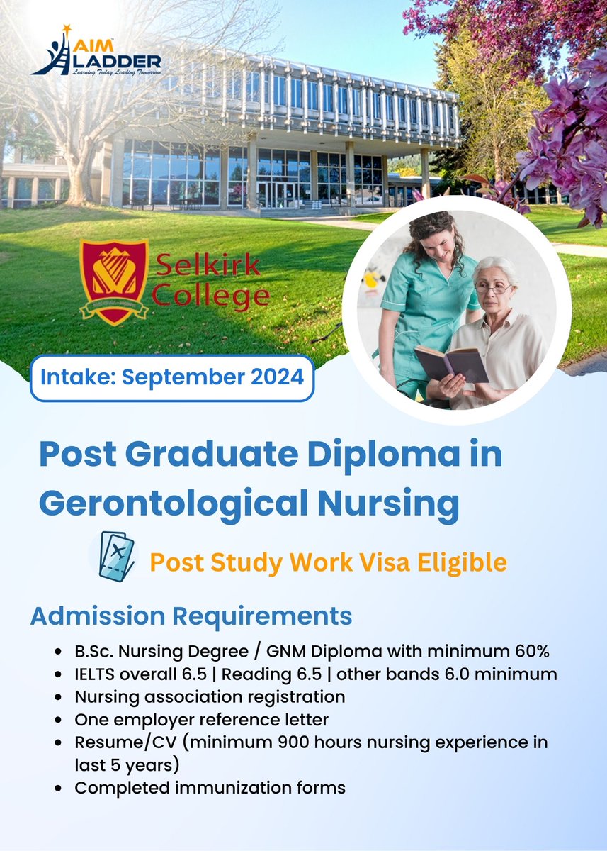 The future of nursing is compassionate, specialized, and focused on the elderly. Join our program at Selkirk College for September 2024 intake and make a difference in gerontological nursing! #SelkirkFutureNurses #GerontologicalNursing