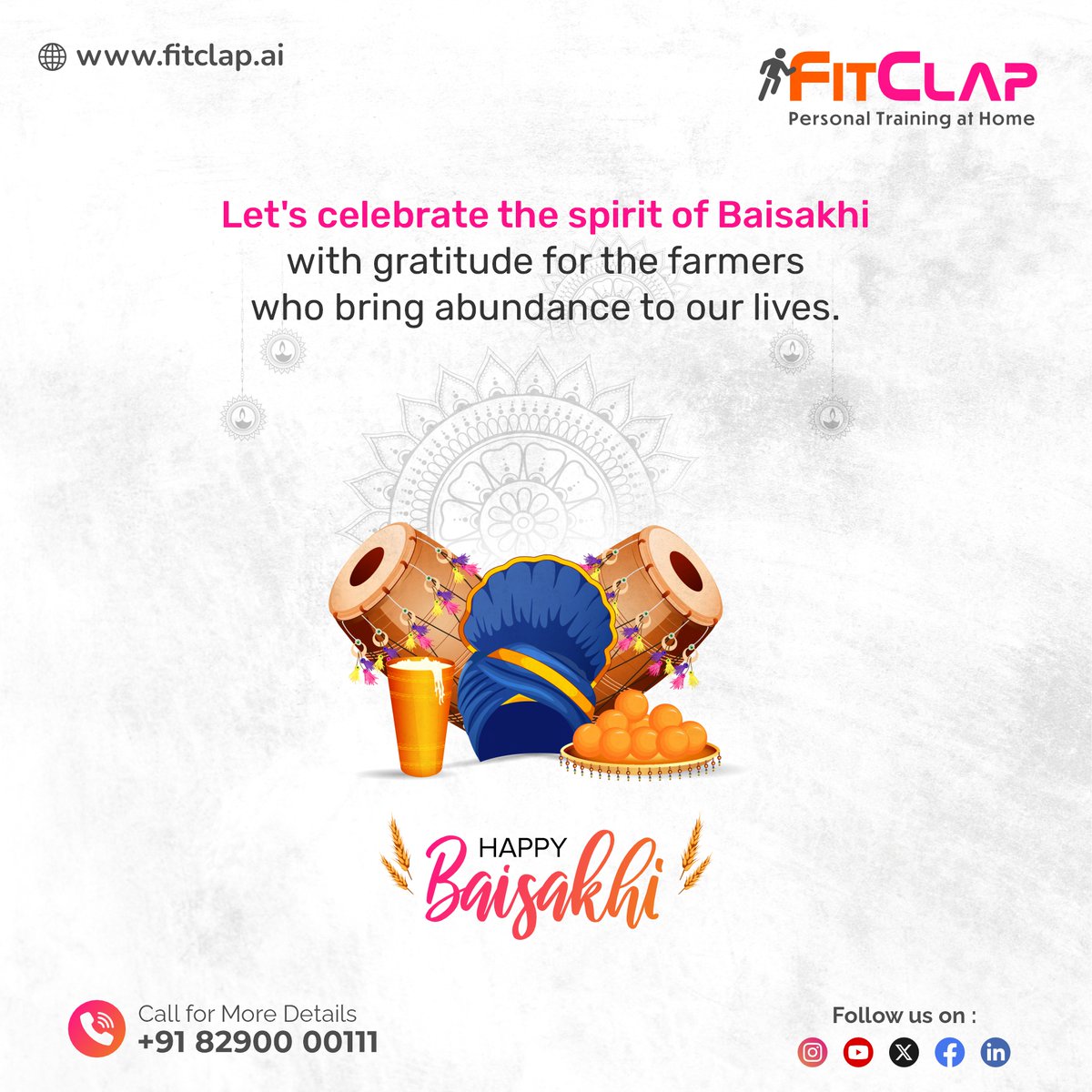 Happy Baishakhi from FitClap! 🌾💪 Join us in celebrating renewal and vitality as we embark on our fitness journey together.
 
Visit - fitclap.ai
Dial 📞 +91 82900 00111

#FitClap #Baishakhi #FitnessJourney #WorkoutAtHome #HomeFitness #FreeTrial #GetFitAtHome
