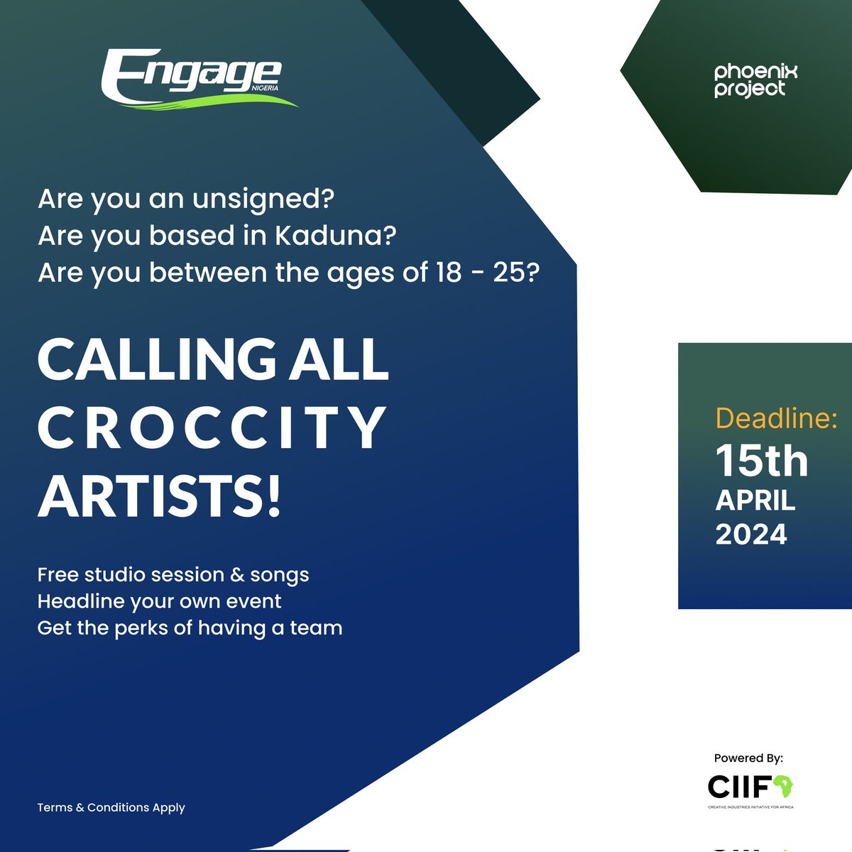 📢 Calling All Kaduna Artists 📢 Are you an unsigned Artist Based In Kaduna? The Kaduna Engage Nigeria Cohort are calling for entries for their Phoenix project. Powered by @CIIFAfrica Link to submit entry: docs.google.com/forms/d/e/1FAI…