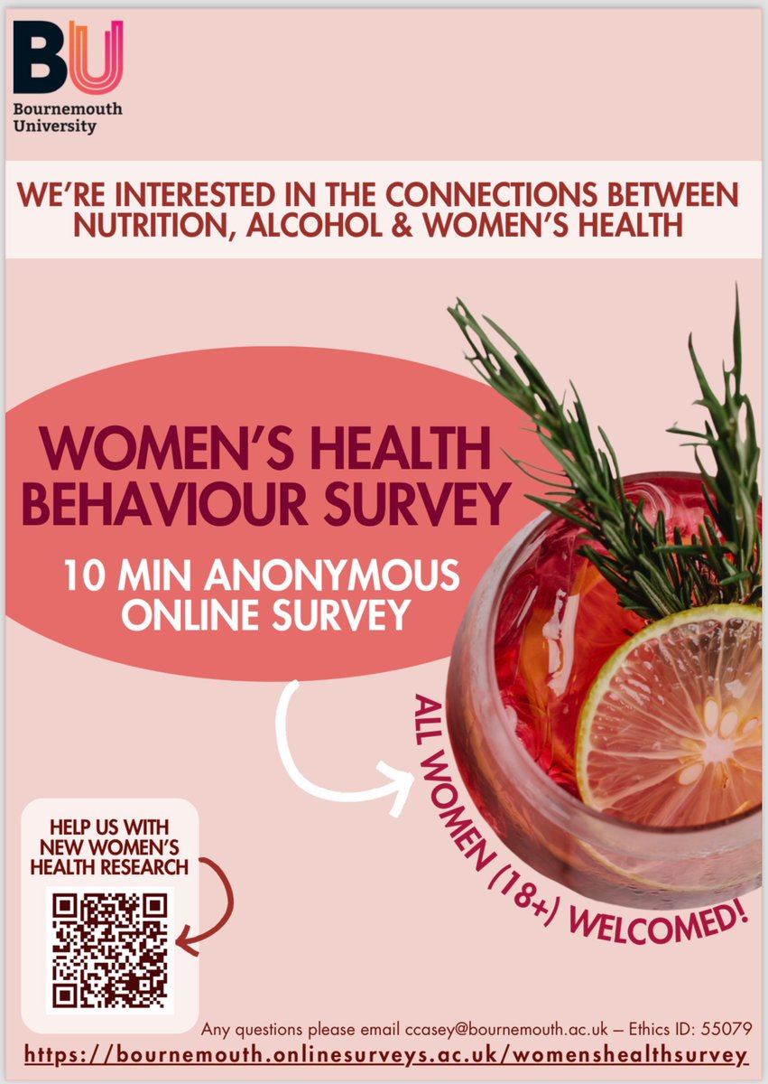 Having experienced an alcohol-related bereavement, I am exploring women’s alcohol use & how nutrition may be used to support recovery. We are currently investigating women’s health behaviours & nutrition knowledge via this survey: bournemouth.onlinesurveys.ac.uk/womenshealthsu… please take part & share