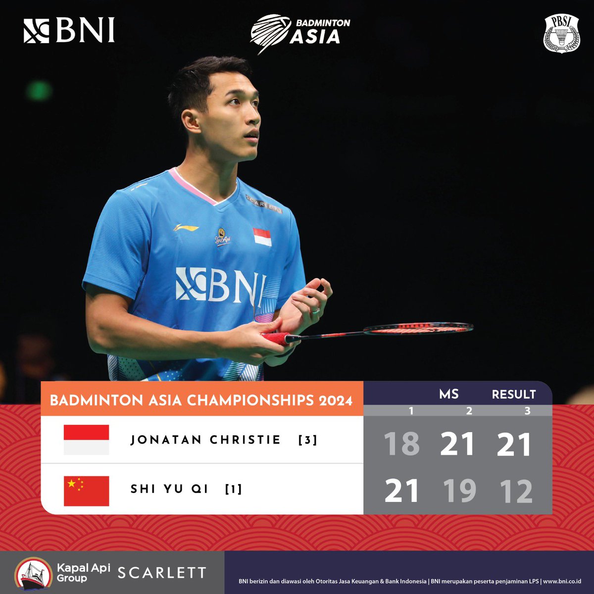 Jonatan Christie ke final Badminton Asia Championships 2024 usai menangi drama rubber game atas unggulan pertama asal Tiongkok. 

Semangat Jojo, ayo rebut juara!!💯🔥🇮🇩

#BadmintonIndonesia
#badmintonasiachampionships2024
#KitaIndonesia
#MenjagaMerahPutih…