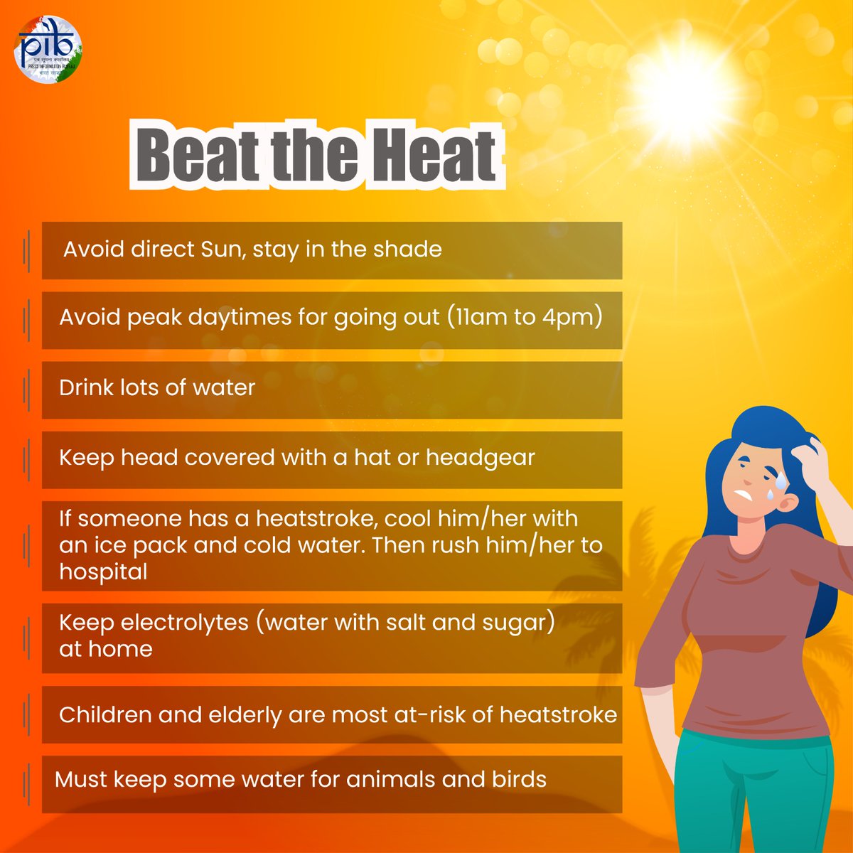 #BeatTheHeat with simple measures during this summer season!

🔹Avoid direct sun, stay in the shade
🔹Avoid peak daytimes for going out (11am to 4pm)
🔹Drink lots of water

#HeatWave