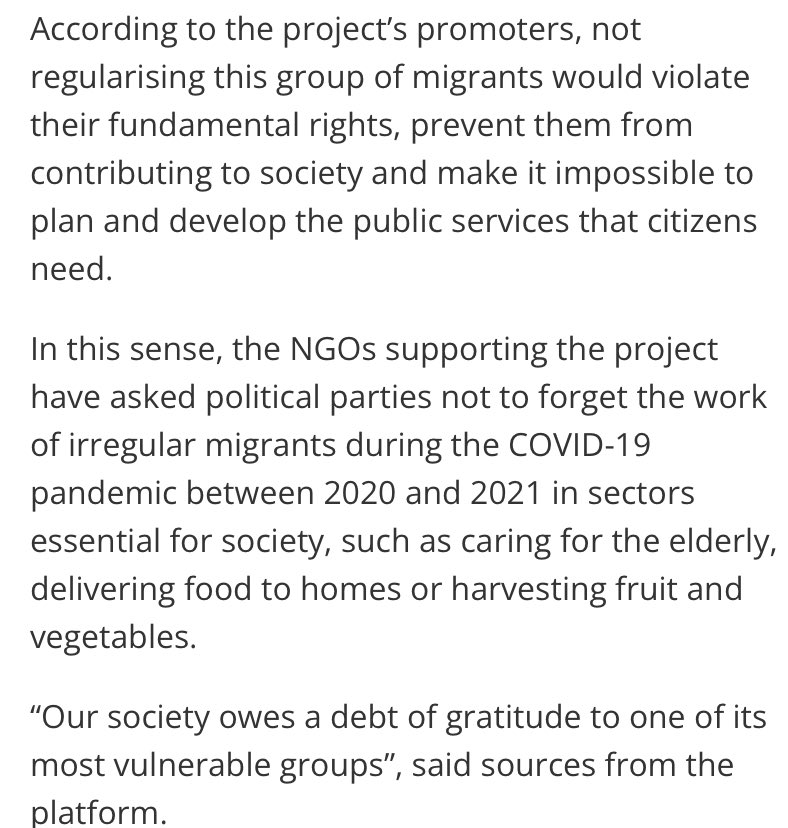 Spain acts to regularise people’s immigration status. Whereas we’re Hell bent on increasing the numbers of people without status, rights to work, rent, receive healthcare in our regressive & backwards migration policy. Another way is possible. Congratulations Spain 🧡