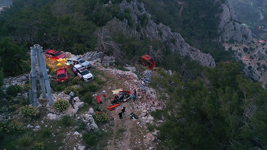 Teleferik kazası Antalya’da 605 rakımlı Tünektepe teleferiğinde havada mahsur kalanları kurtarma çalışmaları sürüyor. AFAD’ın verdiği bilgiye göre, bu sabah saat 10.00 itibariyle havada asılı kalan 16 kabindeki 128 kişi kurtarıldı, 8 kabinde bulunan 43 kişinin tahliyesi devam…