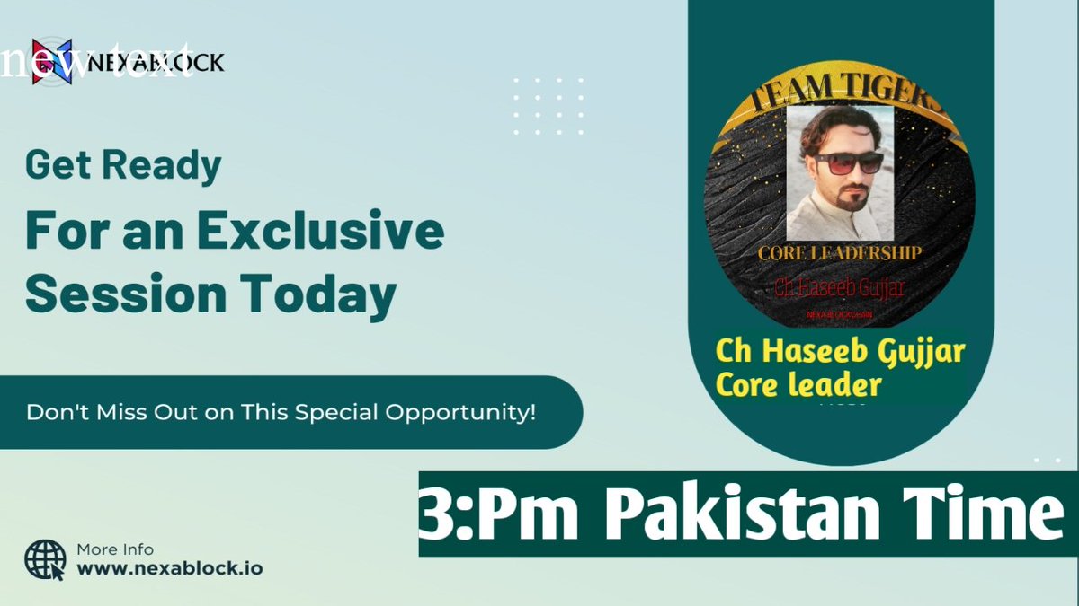 blovenetwork5's tweet image. NexaBlock 
*Host - Mr. Ch Haseeb Gujjar Core Leader*   
*Co-Host - Surrender Bhatti                                                                                     

us06web.zoom.us/j/83355882509?…

🇮🇳 - 3:30 PM: INDIA
🇵🇰 - 3:00 PM: PAKISTAN

#NexaBlock #BigSurprises #MegaSession 🌐