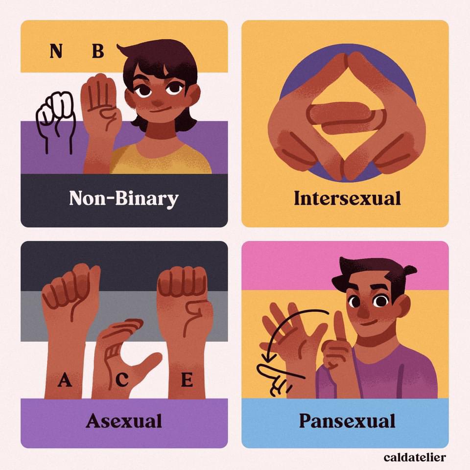 Sign LGBTQ+ and other queer words in Filipino Sign Language!

credits to the creator: @caldatelier 
In collaboration with PINOY DEAF RAINBOW for the illustration.

Reposting from fb post last June 1, 2021 #lgbqtqia+ #lgbtph #filipinosignlanguage