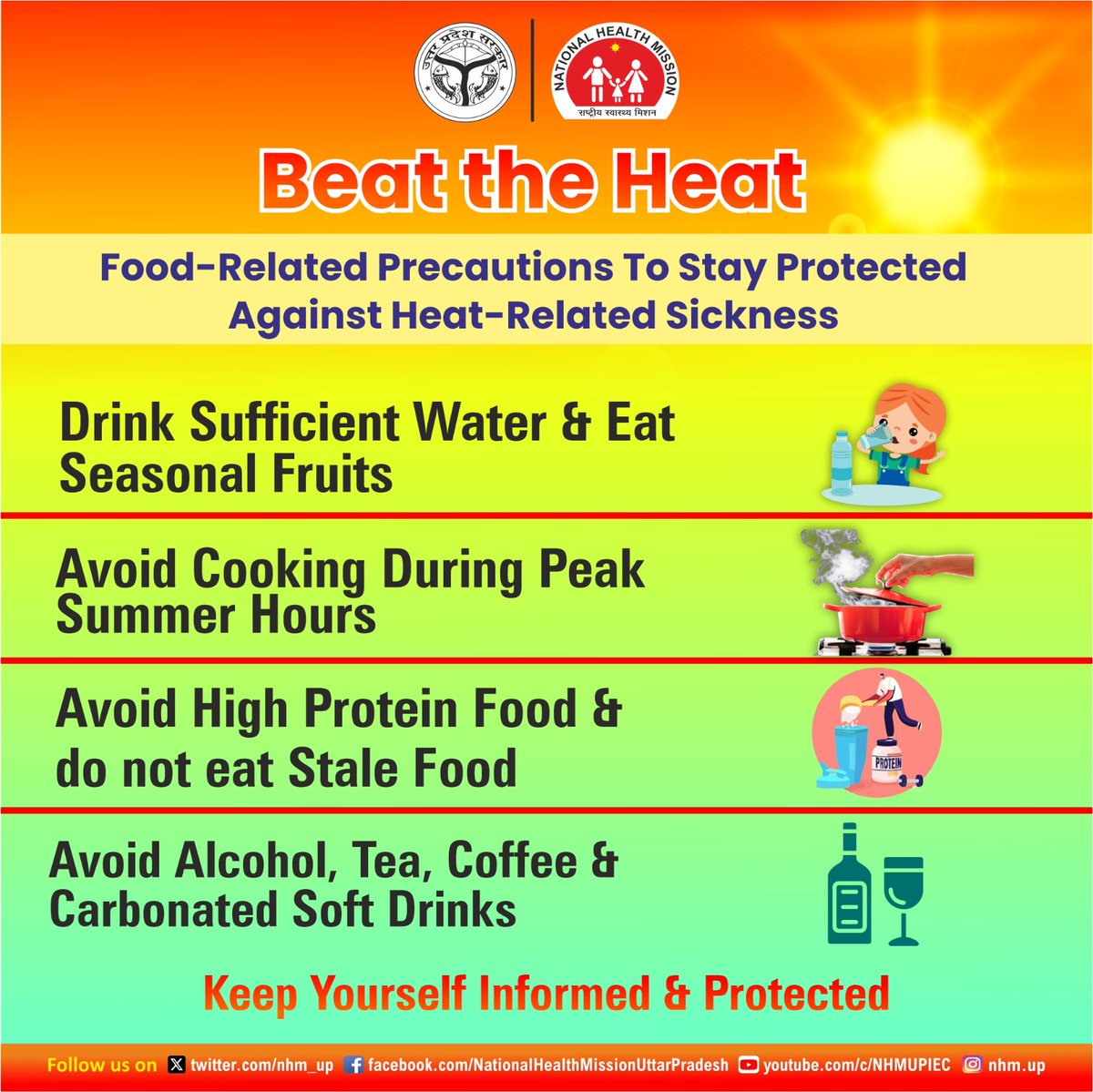 🔊 Follow Food-Related Precautions to Stay #Protected against #HeatRelated Sickness💥 Be aware-Be safe✌️ #BeatTheHeat #Heatwave