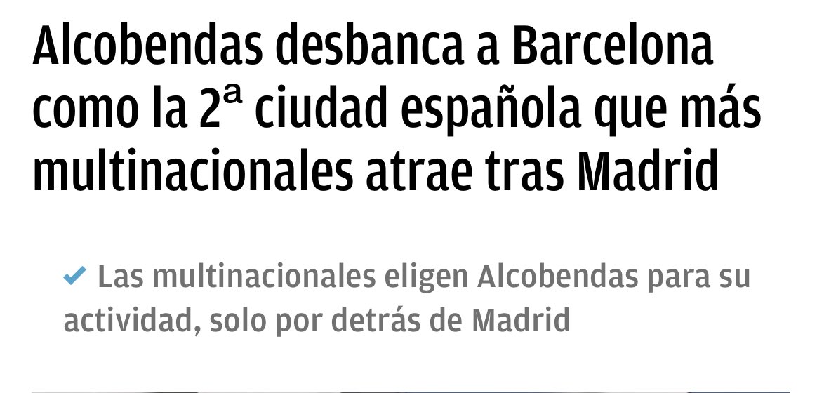 Bueno para Alcobendas pero demuestra el daño que hace el independentismo. Que el 12/5 los catalanes elijan la prosperidad con ⁦@Igarrigavaz⁩ Que ⁦@PPAlcobendas⁩ deje de mirar el ciclo. Necesarias bonificaciones por crear empleo sobre todo a jóvenes ante aumento paro