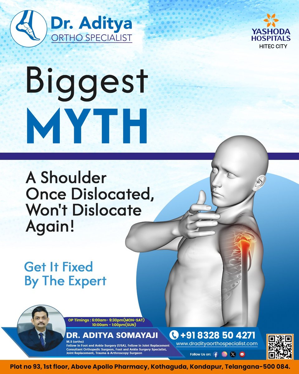 Shoulder setback: Overcoming the challenges of dislocation.

Book Your Appointment Now
Call: +91 8328504271
#draditya #orthocare #kondapur #ShoulderDislocation #ShoulderInjury #Orthopedics #InjuryRecovery #PhysicalTherapy #JointHealth #Orthopedic

Visit
dradityaorthospecialist.com