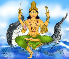 4. Varuna is also mentioned as an Aditya, the sons of the goddess Aditi. Varuna is also a Dikpala or guardian of the western direction & God of Rains He is depicted as a youthful man, mounted on Makara (crocodile) and holding a Pasha (noose, rope loop) and a pitcher in his hands