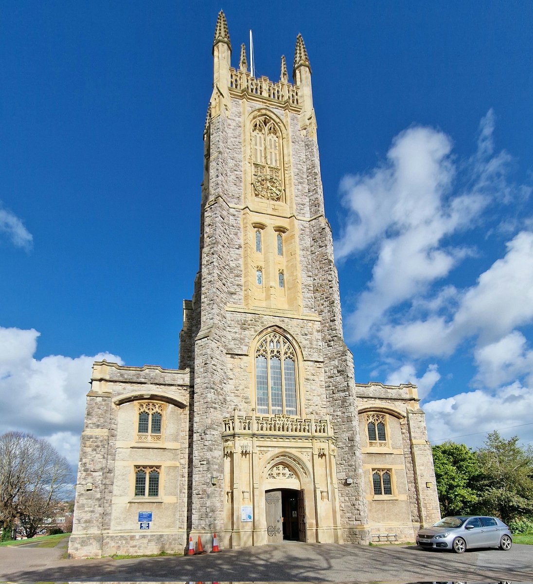 We saw the door on Thursday, but here's the whole G H Fellowes Prynne tower at Exmouth, #Devon, for #SteepleSaturday. I believe, like at Long Melford, the architect encased the old tower with this new one.