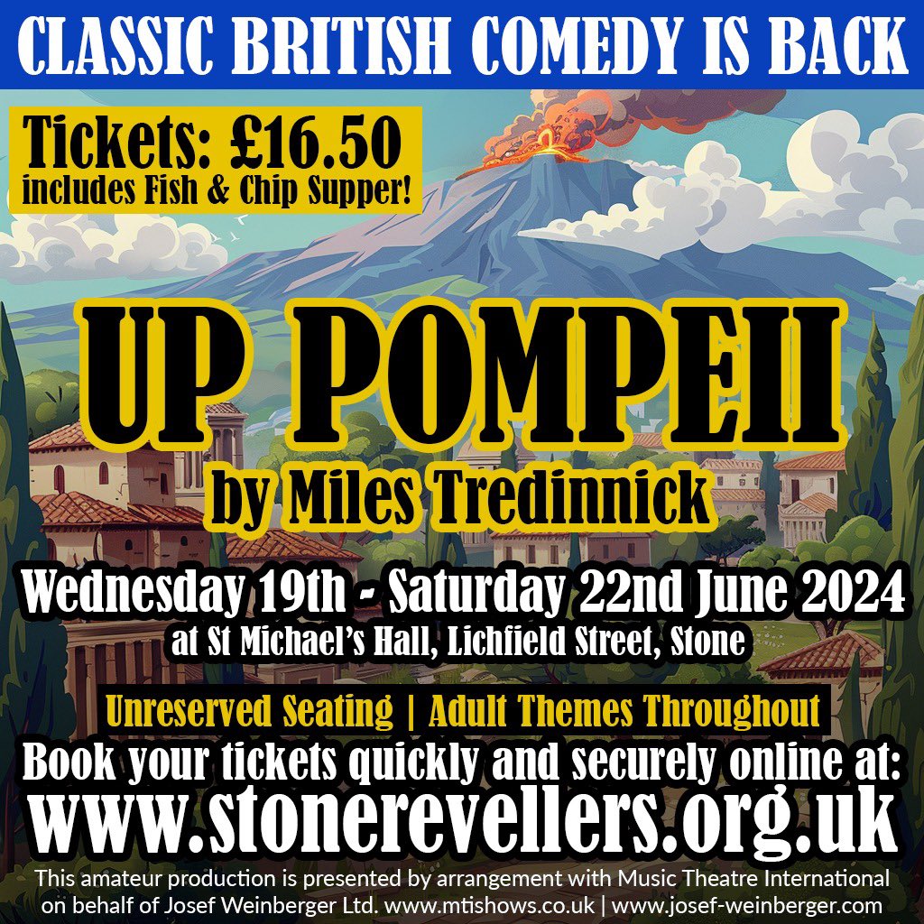 Our Next Production: UP POMPEII 🌋 

As we close our concert tonight, here at Revellers we are straight on to the next production. We have a truly brilliant cast and we can’t wait to get into rehearsals next week! 

stonerevellers.org.uk