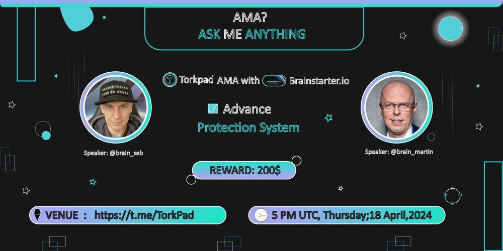 📣 AMA Announcement 📣 At 05:00 PM UTC in the Torkpad chat start AMA with representative of Brainstarter🔥 BrainStarter is a new quality standard in the process of transformation and support of startups from the web2 to web3 space. We call it Down-To-Earth. We mainly focus on…