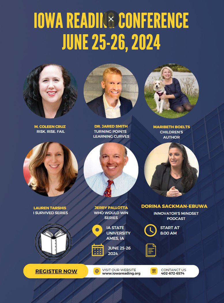 Early registration ends April 25! You don’t want to miss @laurenTarshis @JaredSmithPhD @colleen_cruz @Dorina_BELIEVE @jerrypallotta #maribethboelts Go to iowareading.org to register! See you June 25-26 in Ames!