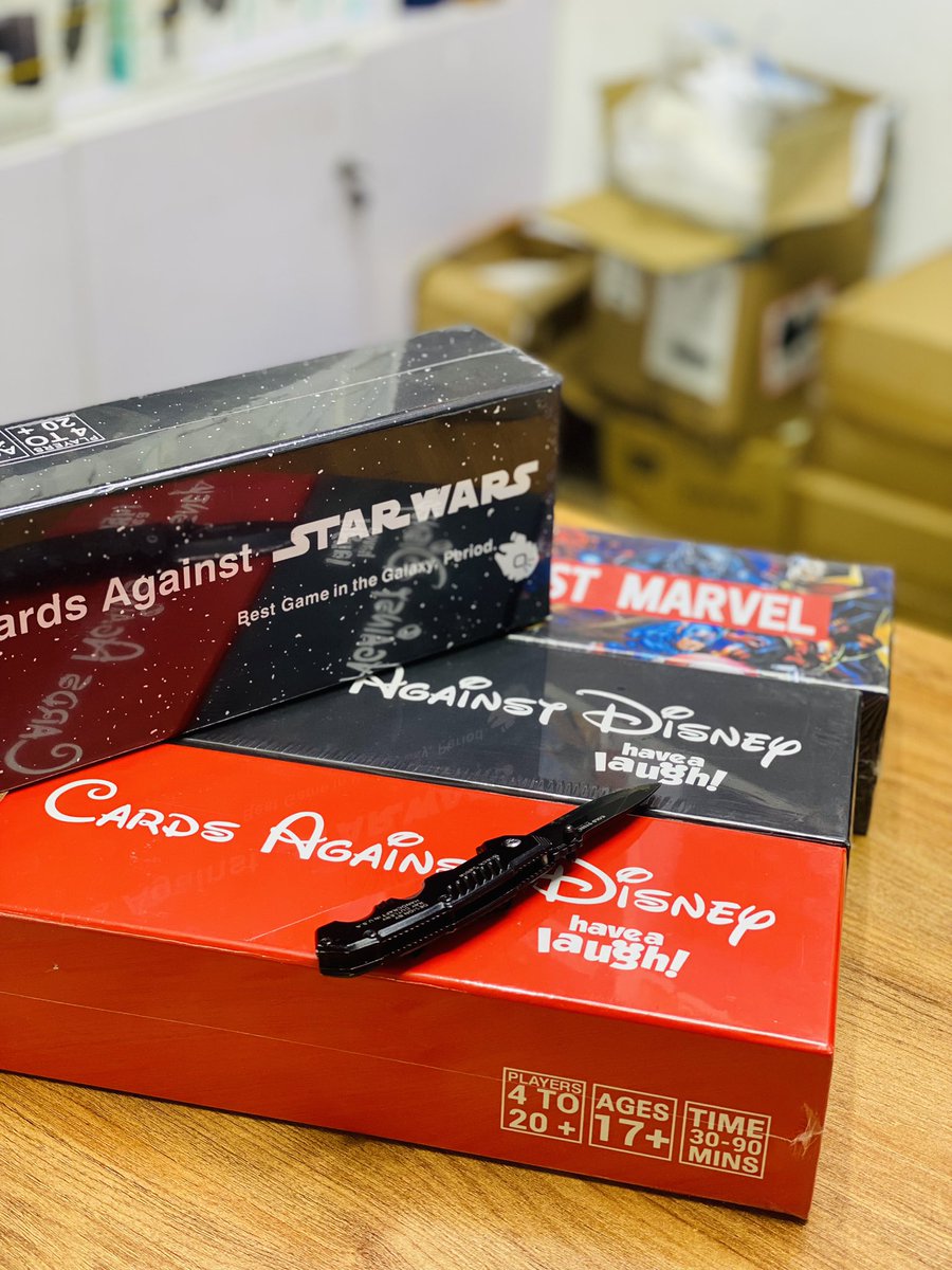 Kumeboeka wacha tufungue hizi games tuone ziko aje Cards Against Star Wars Cards Against Marvel Cards Against Disney (Red) Cards Against Disney (Black) KSH 2500 per game