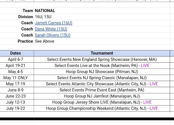 Here is my schedule for the upcoming AAU season. Come check me out!!