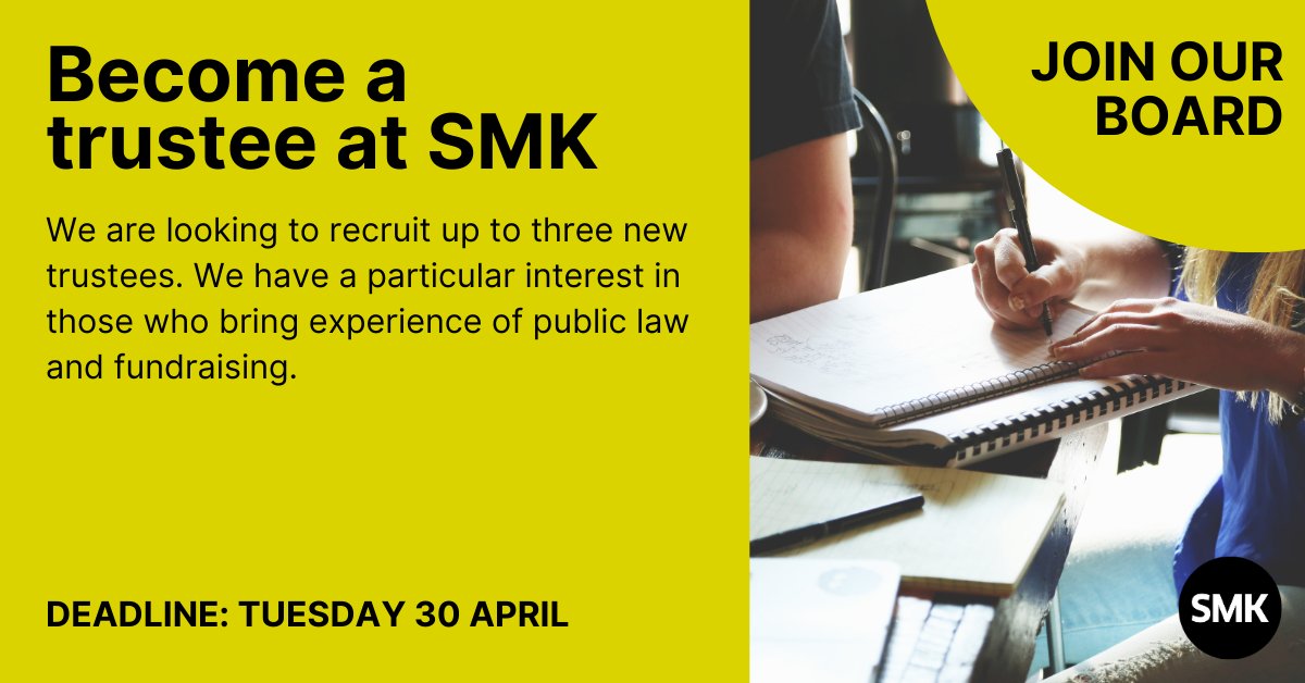 Join our board! SMK is looking to recruit up to three new trustees. If you’d like to apply, please send a CV and covering letter to lorna.massey@smk.org.uk using the subject line ‘Trustee application’ by Tuesday 30 April. Full details here: smk.org.uk/community-smk/…